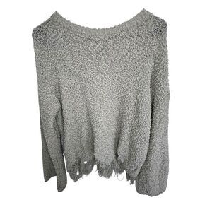 Daytrip Green Distressed Long Sleeve Pullover Super Soft Sweater